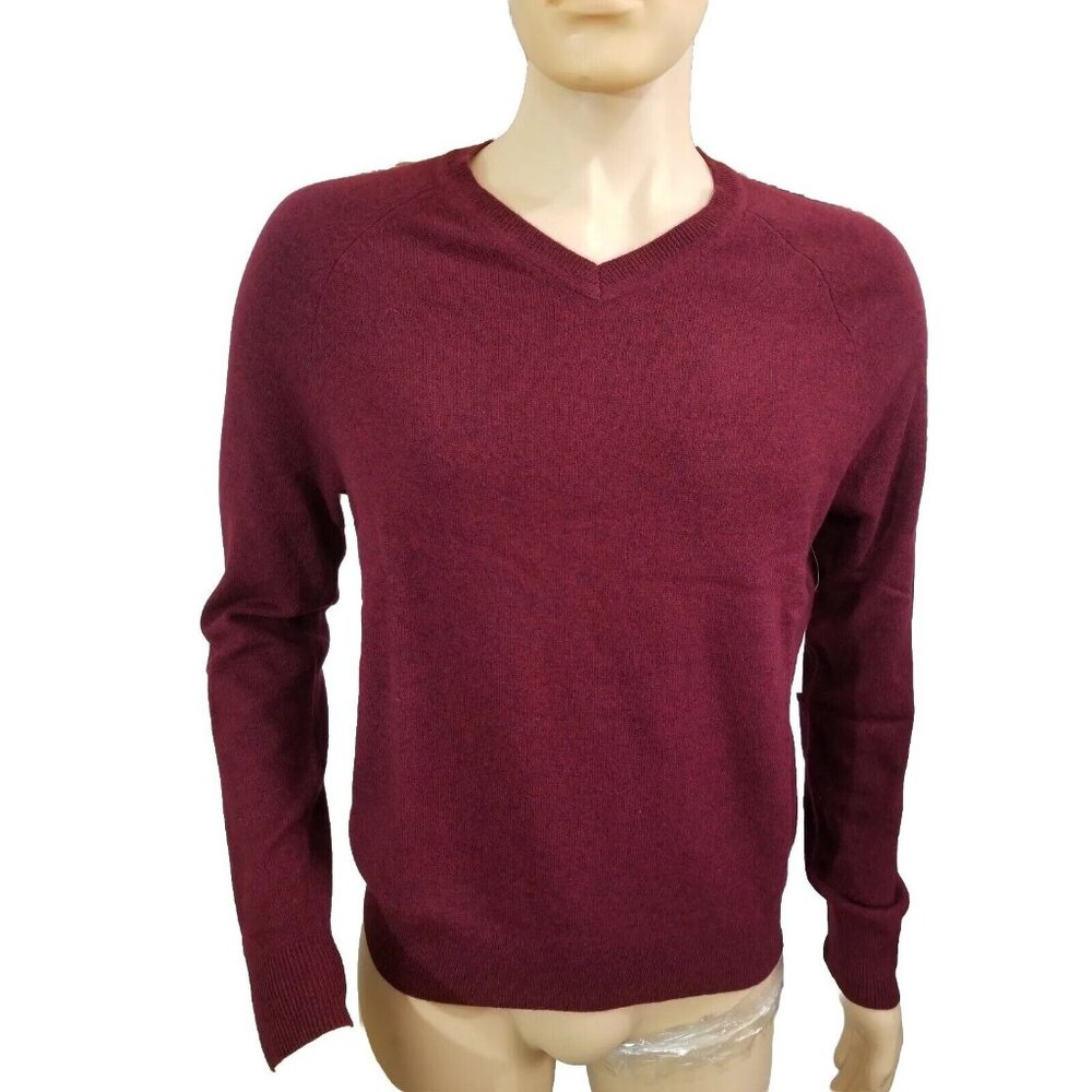 Buttoned Down Men's Sweater Size S 100% Pure Cashmere Burgundy V Neck (16)